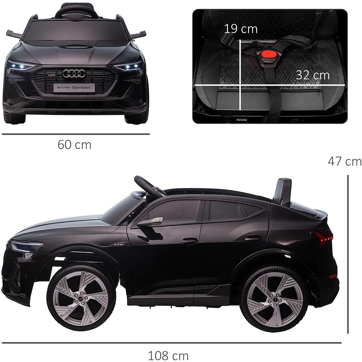 Kinderauto elektrisch 3 Geschwindigkeiten mit Fernsteuerung ab 3 Jahren Kunststoff Metall schwarz 108 x 60 x 47 cm - 6