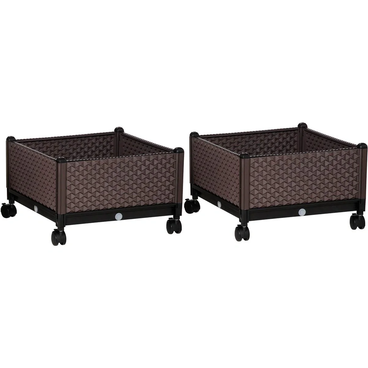 Hochbeet 2-teiliger DIY Pflanzkasten mit Rollen Abflusslöchern Pflanzkasten Blumenkasten Frühbeet Kunststoff Braun - 5