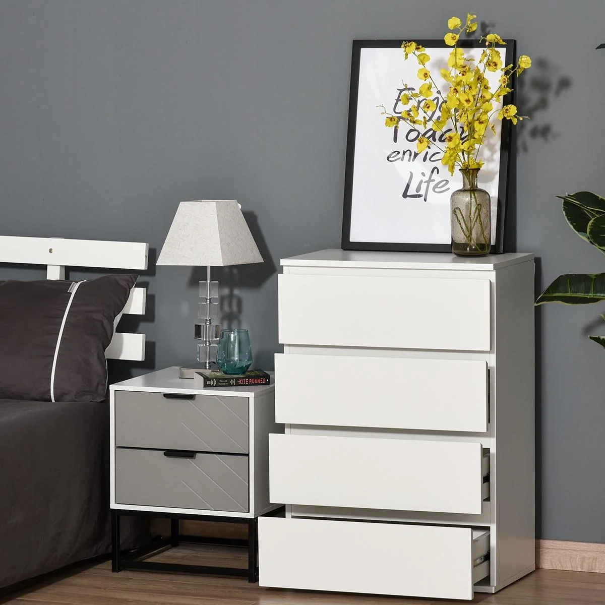 Schubladenschrank Büroschrank mit 4 Schubladen, abnehmbar, Grifflose, kugelgelagerte Führungen mit kippsicheren Zuglasch - 4