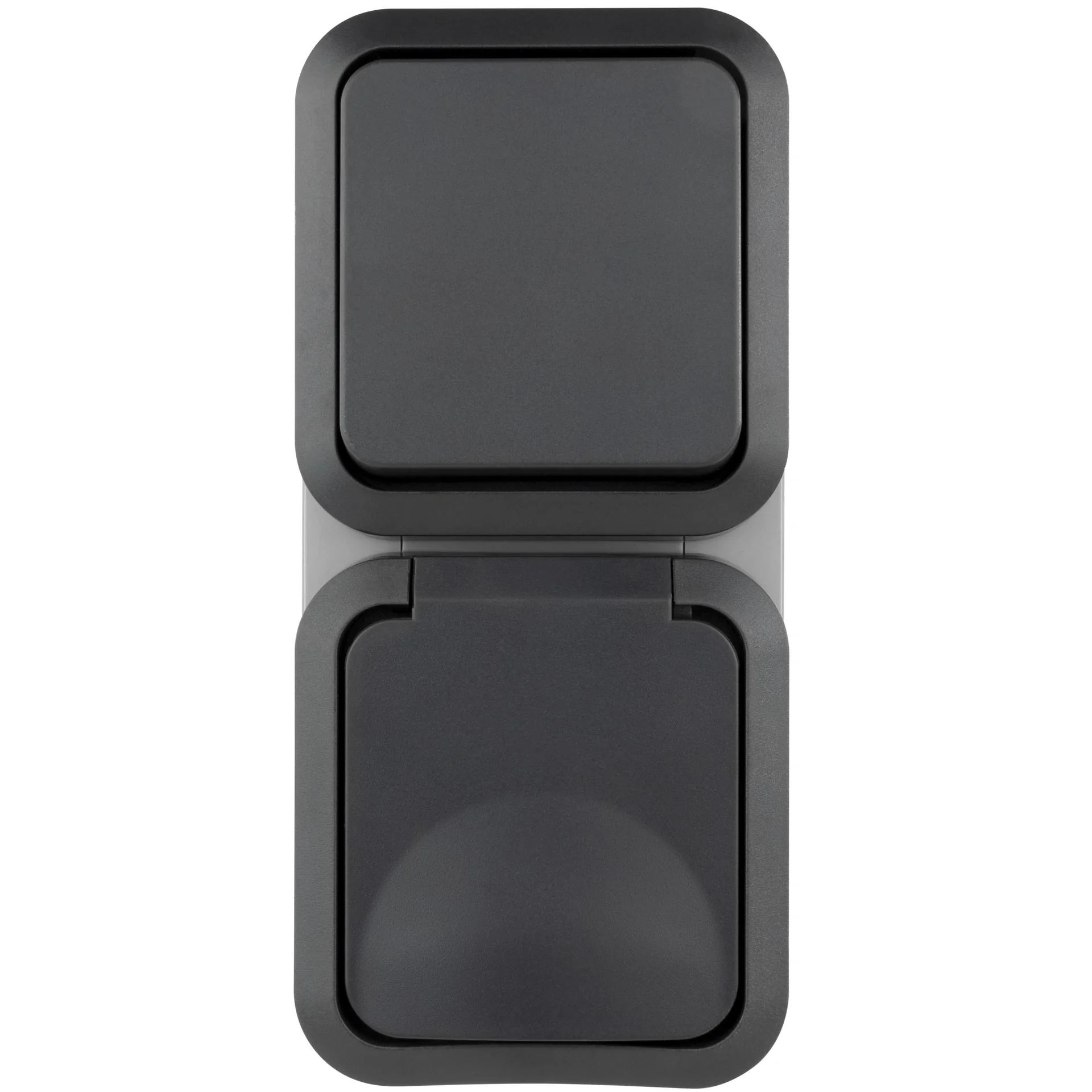 Aufputz-Feuchtraum Schalter/ Schutzkontakt-Steckdose mit Klappdeckel, senkrecht IP55 - 4