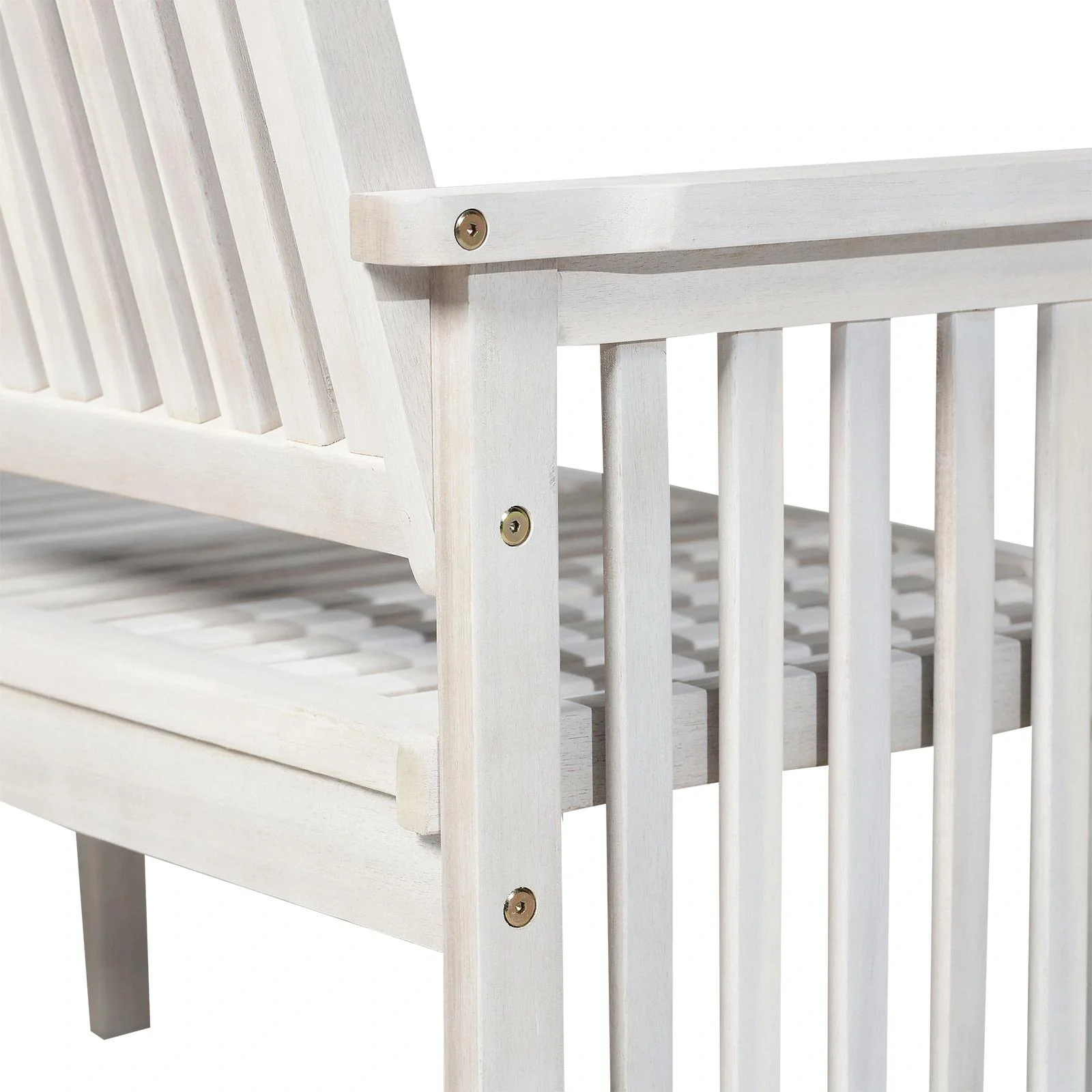2-Sitzer Sitzbank Gartenbank Holzbank Bank mit Armlehne Landhausstil Akazienholz Weiß 117 x 63 x 90 cm - 7