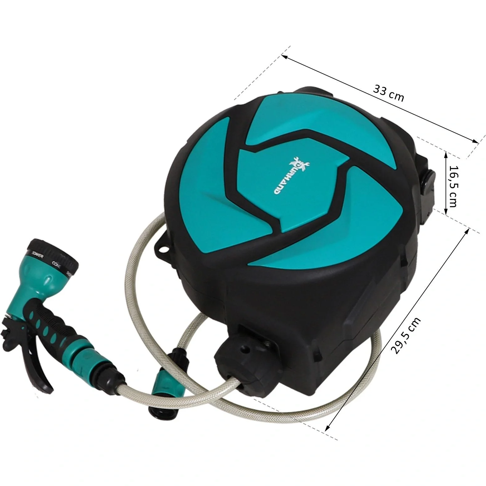 Schlauchtrommel Wandschlauchbox 180° schwenkbar Frostschutz -5 45 °C Kunststoff Grün + Schwarz 10 m - 10