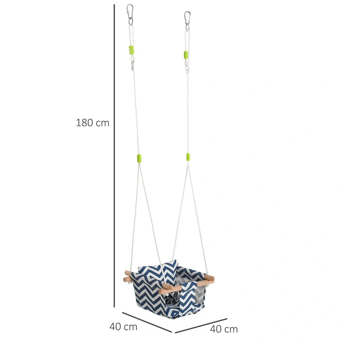 Kinderschaukel mit Sicherheitsgurt Kissen Babysitz Baumwolle Pappelholz Blau+Weiß 40 x 40B x 180H cm - 5