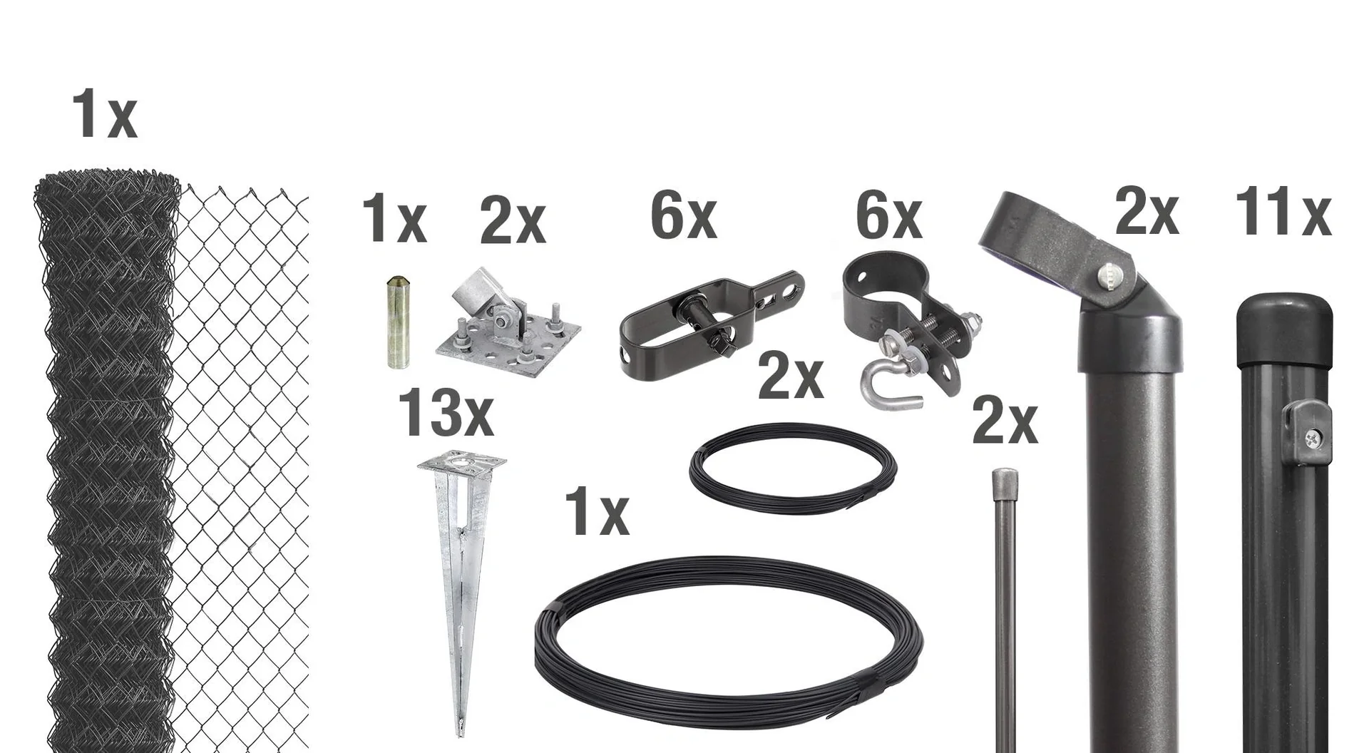 Maschendrahtzaun als Zaun-Komplettset, mit Einschlagbodenhülse, anthrazit-metallic, Höhe 150 cm, Länge 25 m - 2