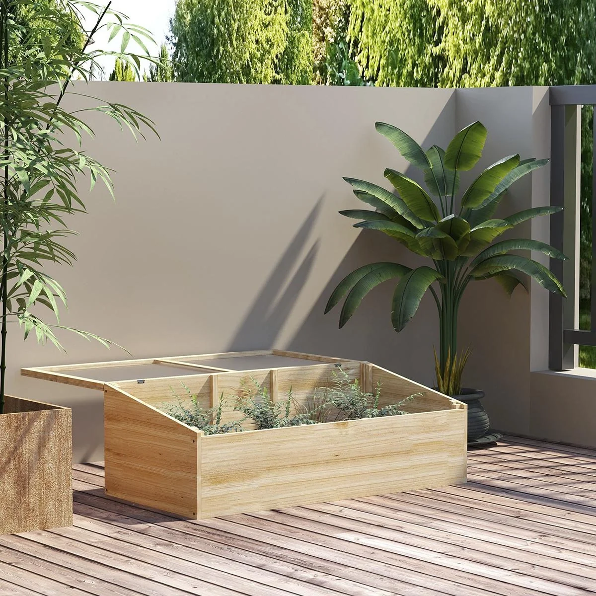Gewächshaus Holz Frühbeet Frühbeetkasten Treibhaus Garten & Pflanzkasten-System für Garten Balkon, 100 x 50 x 35 cm, Nat - 4