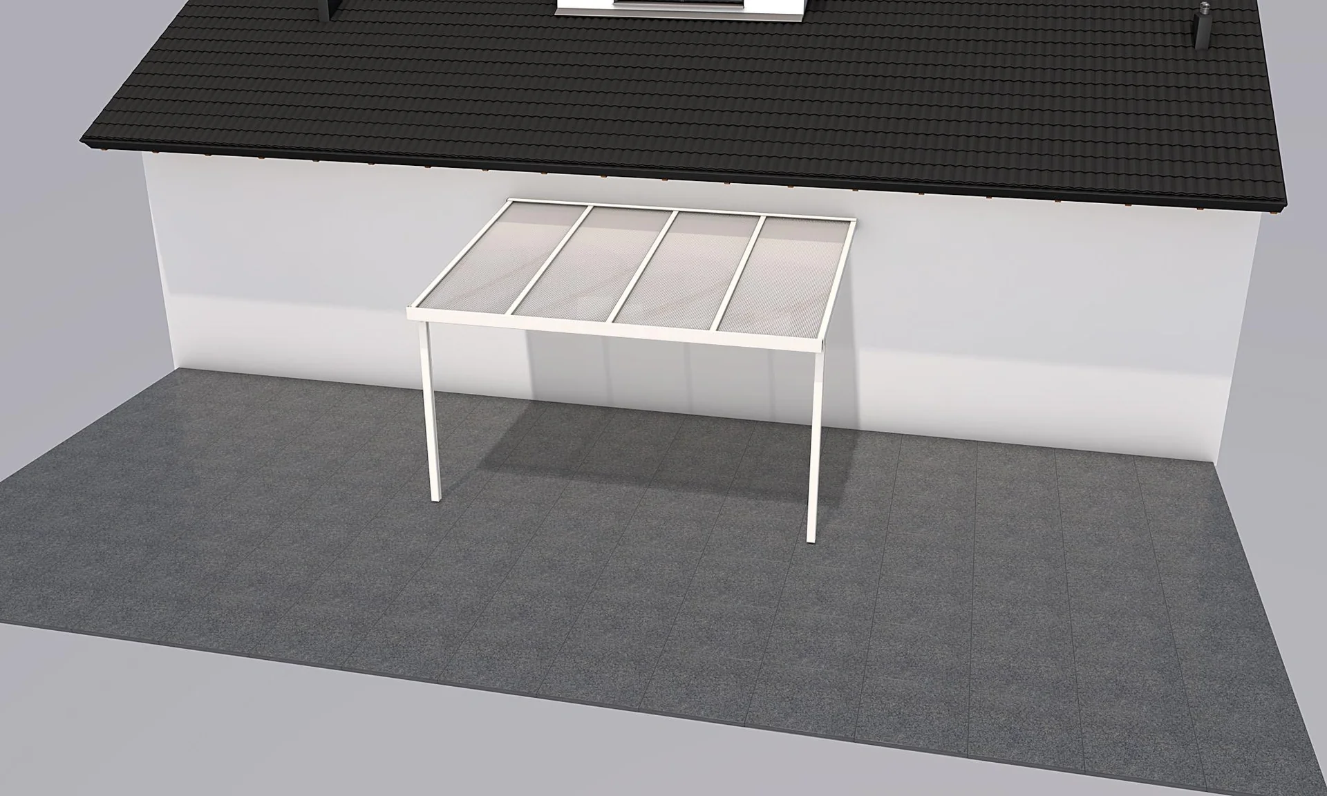 Terrassendach Premium, weiß, 4102 x 3060 mm - Polycarbonat Stegplatten 16 mm, weiß gestreift - 3