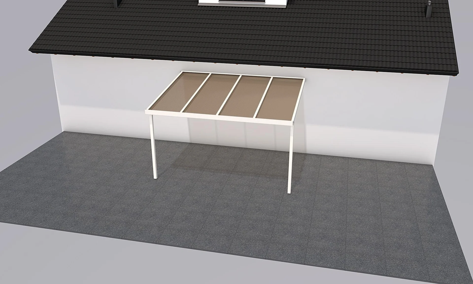 Terrassendach Premium, weiß, 4102 x 3060 mm - Polycarbonat Stegplatten 16 mm, bronze - 4