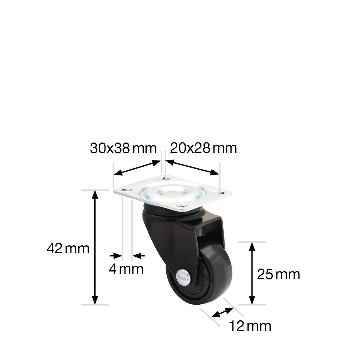 Design 3C Lenkrollen 4 teiliges Set - Ø 25 mm, soft, schwarz, 2 Rollen mit & 2 ohne Feststeller, Tragkraft 12 kg / Rolle - 6
