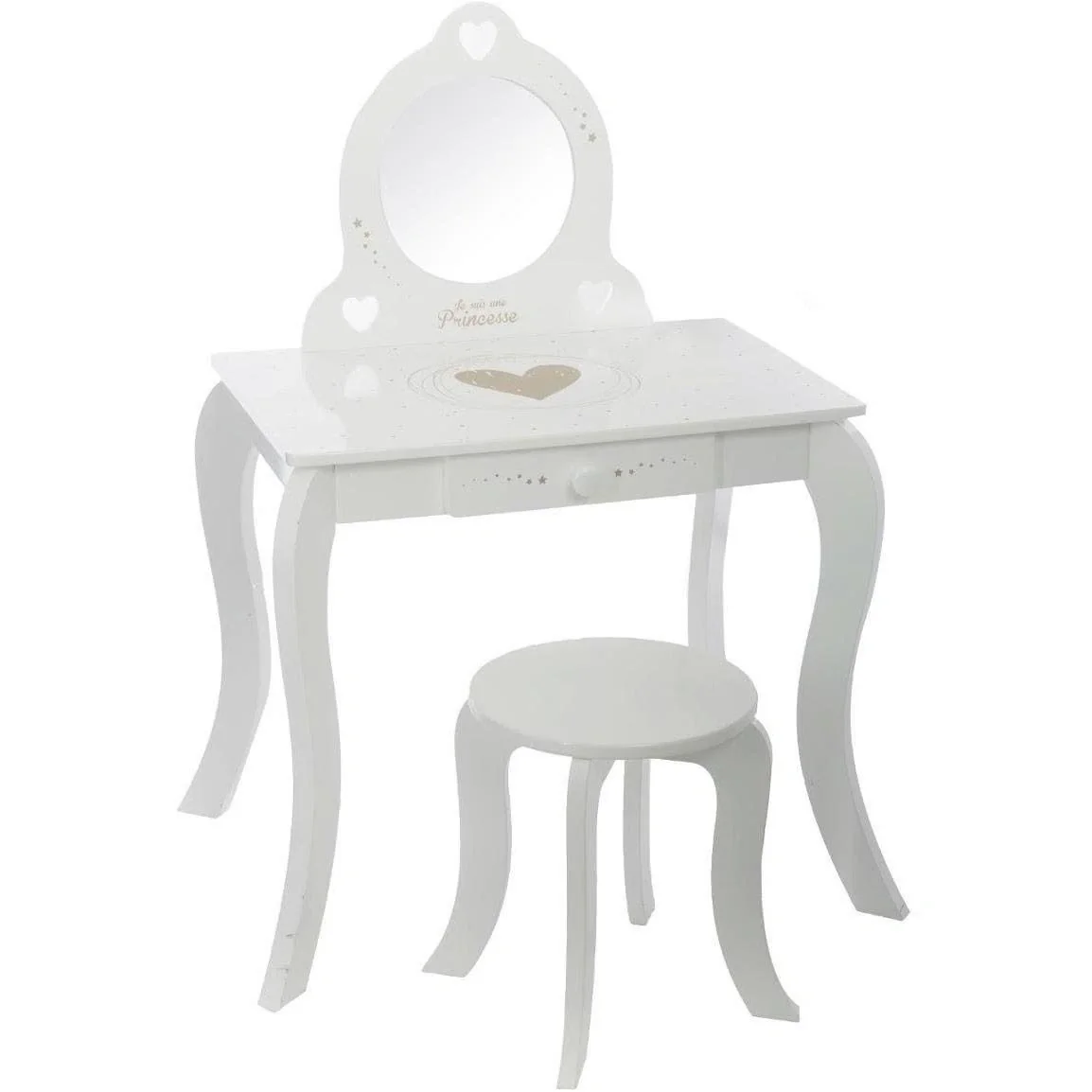 NL Schminktisch mit Hocker für Kinder - 71,5 x 50,5 x 91 cm - Weiß - 5