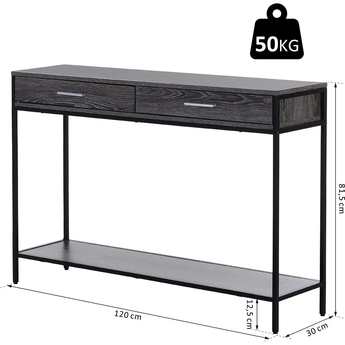 Konsolentisch mit 2 Schubladen grau/schwarz - 9