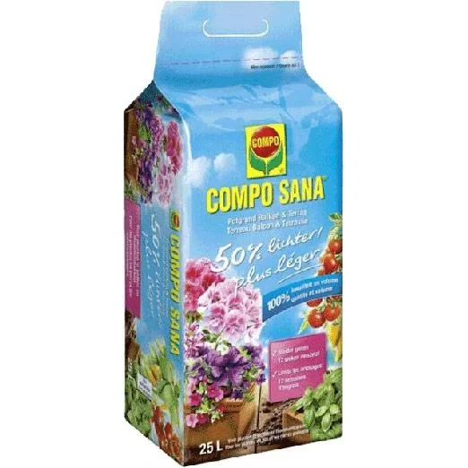 Sana Blumenerde - 25L - für Balkon und Terrasse - 50% heller - 1