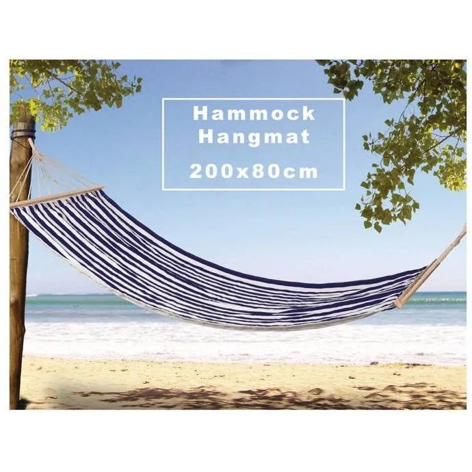 Pro Garden Hängematte - 200 x 80 cm -Weiß/Blau - 1