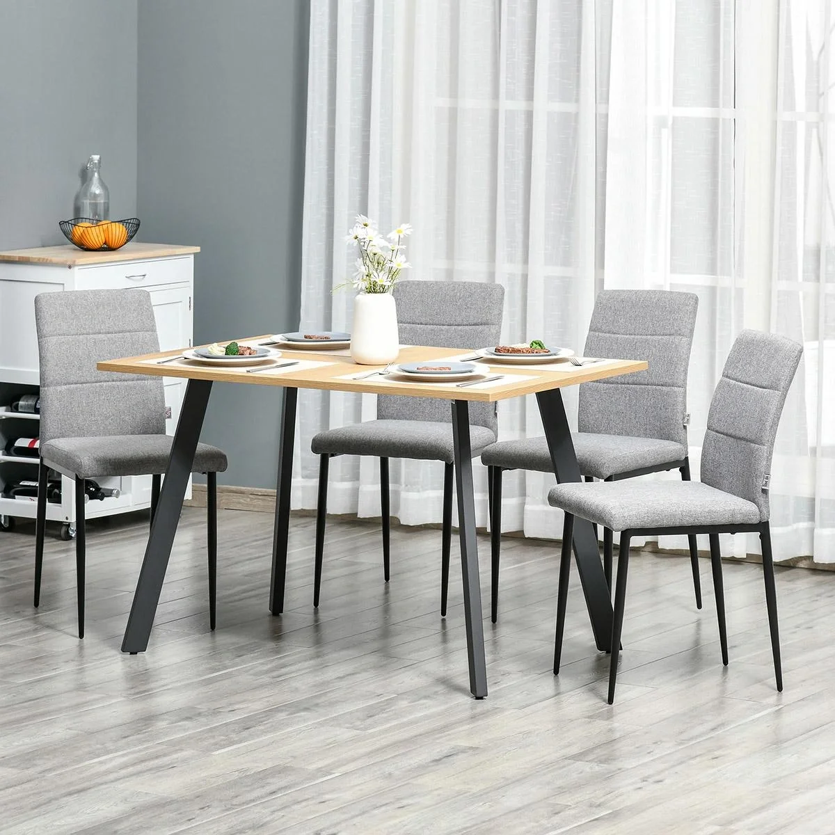 4er-Set Küchenstühle Esszimmerstühle Bürostuhl mit Rückenlehne Polstersessel Kunstleder Sessel Holzbeine Grau 41,5 x 54, - 3