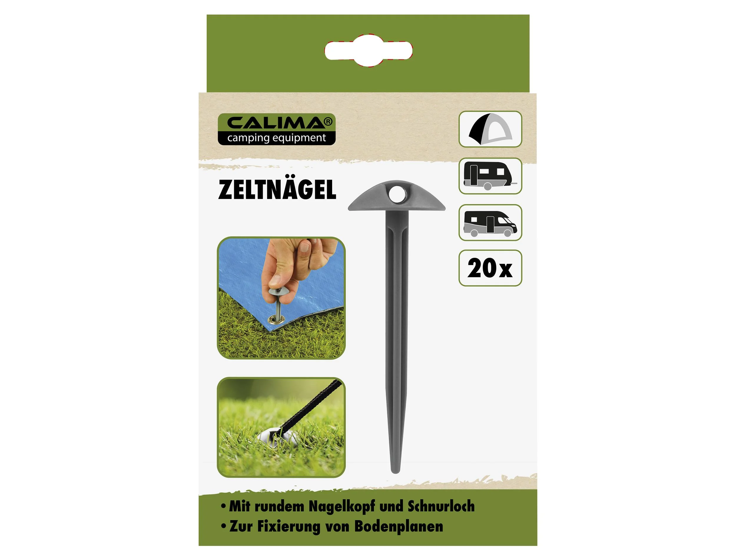 Zeltnäger mit Nagelkopf, Kunststoff, 87mm,  20 Stück - 5
