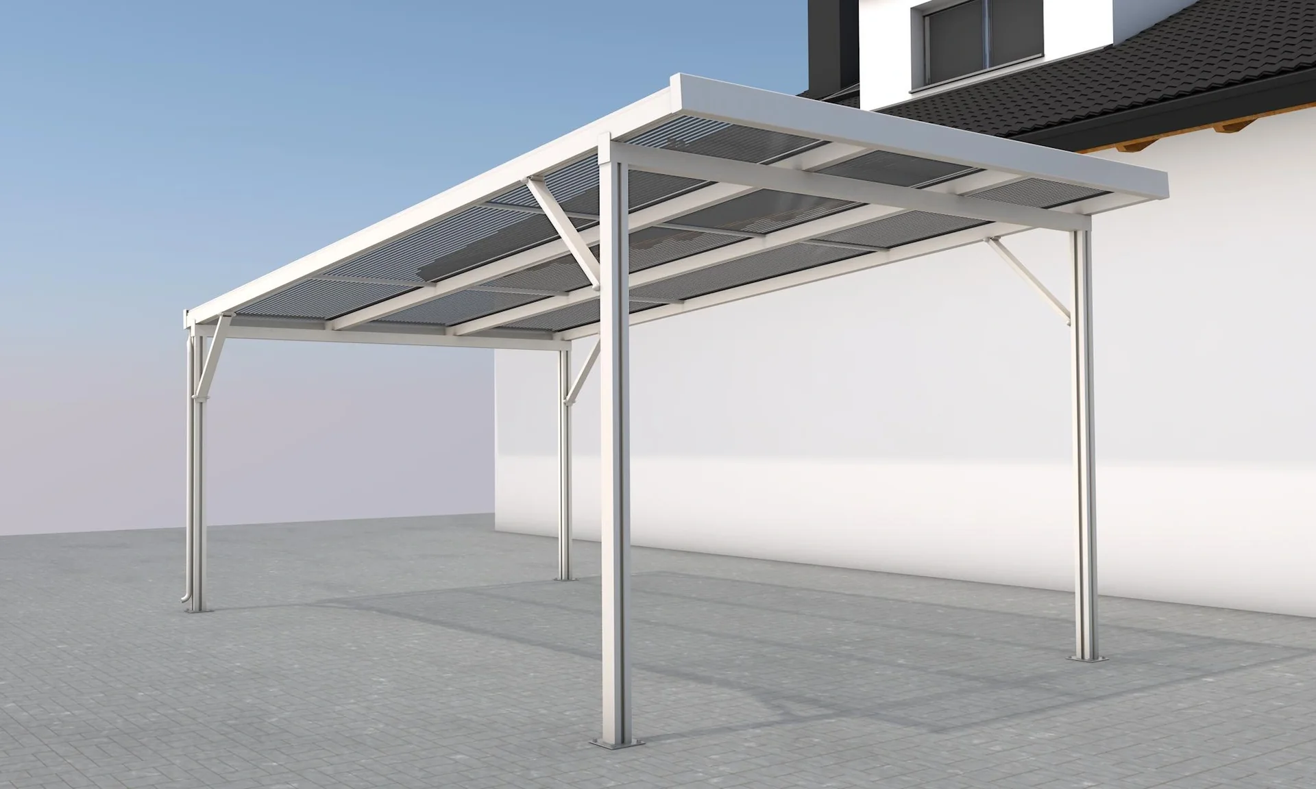 Carport Premium, weiß, 3094 x 5620 mm - Polycarbonat Stegplatten 16 mm, weiß gestreift - 1