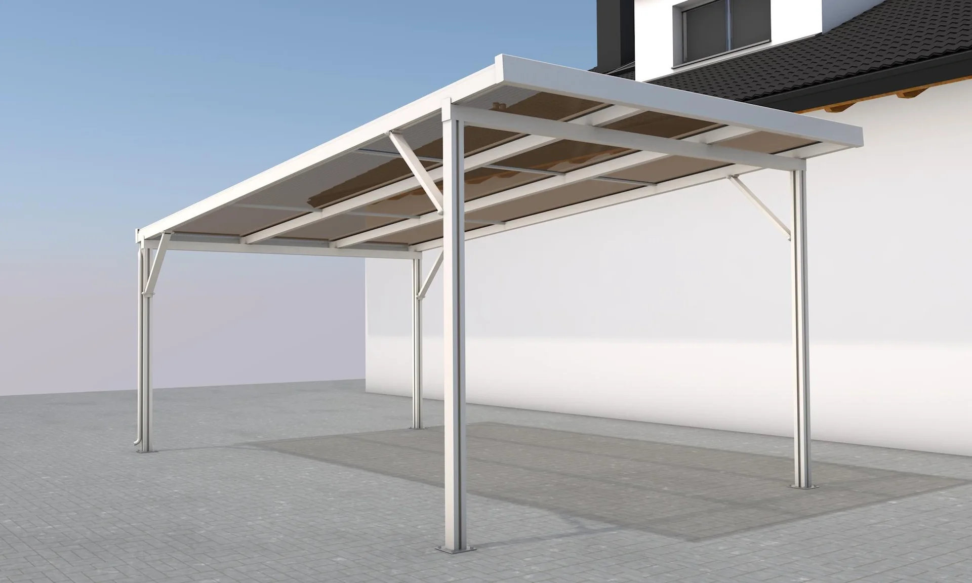 Carport Premium, weiß, 3094 x 5620 mm - Polycarbonat Stegplatten 16 mm, bronze - 3