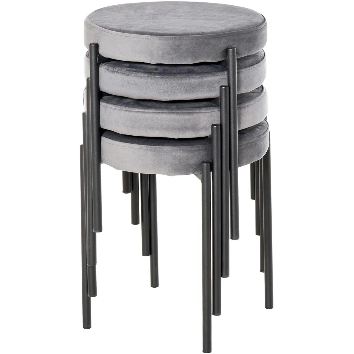 Hocker 4-teiliges Set mit Samtüberzug Grau - 1