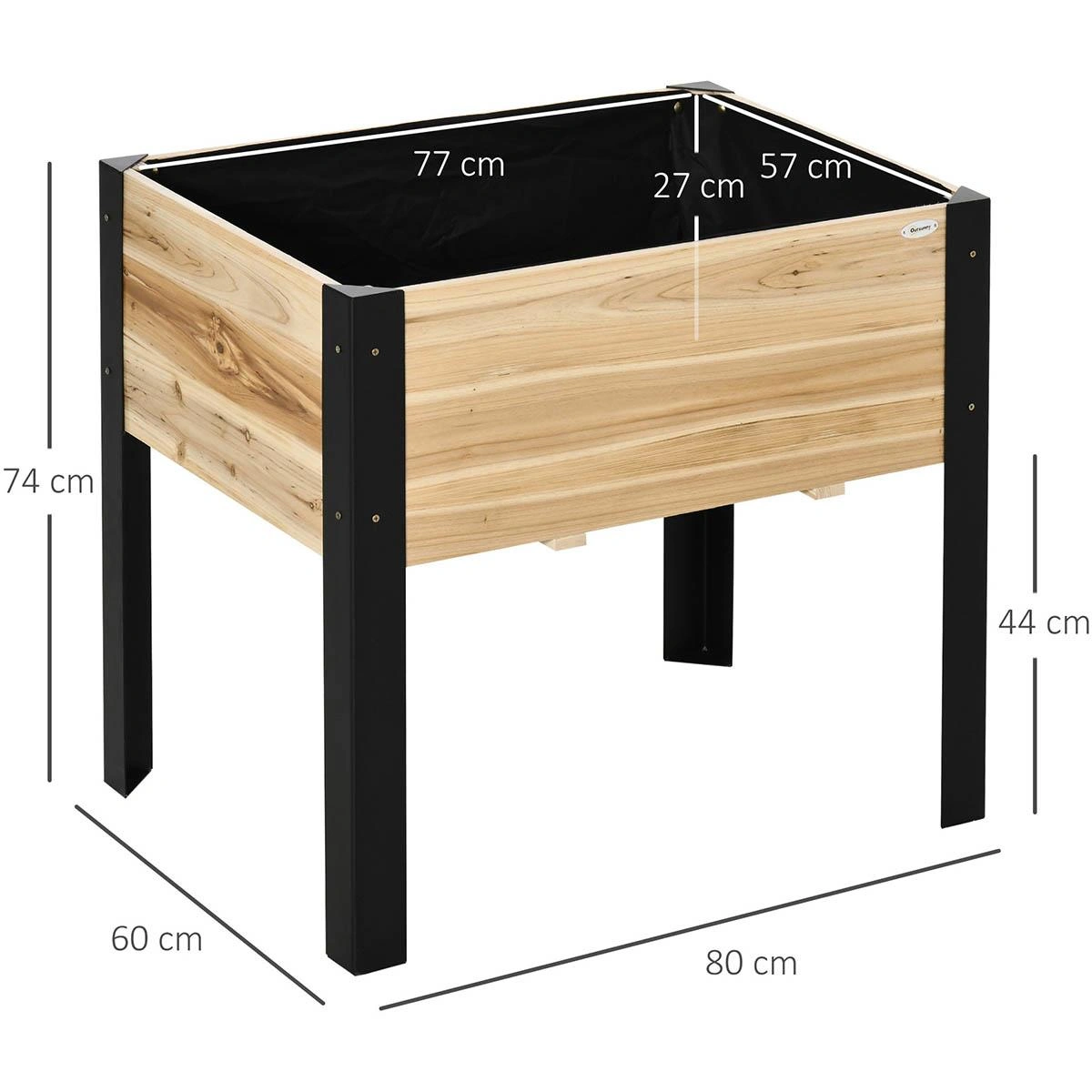 Hochbeet Pflanzkasten Blumenkasten Blumentopf Kräuterbeet mit Vliesstoff Massivholz Stahl Natur+Schwarz 80 x 60 x 74 cm - 5