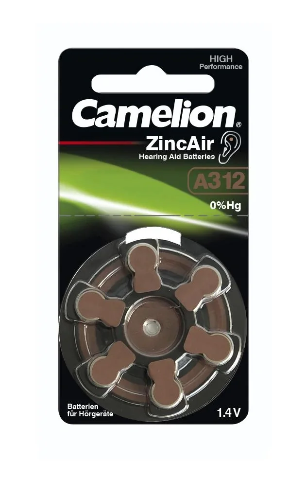 Zink-Luft Hörgeräte Batterie A312, braun - 6 Stück - 2