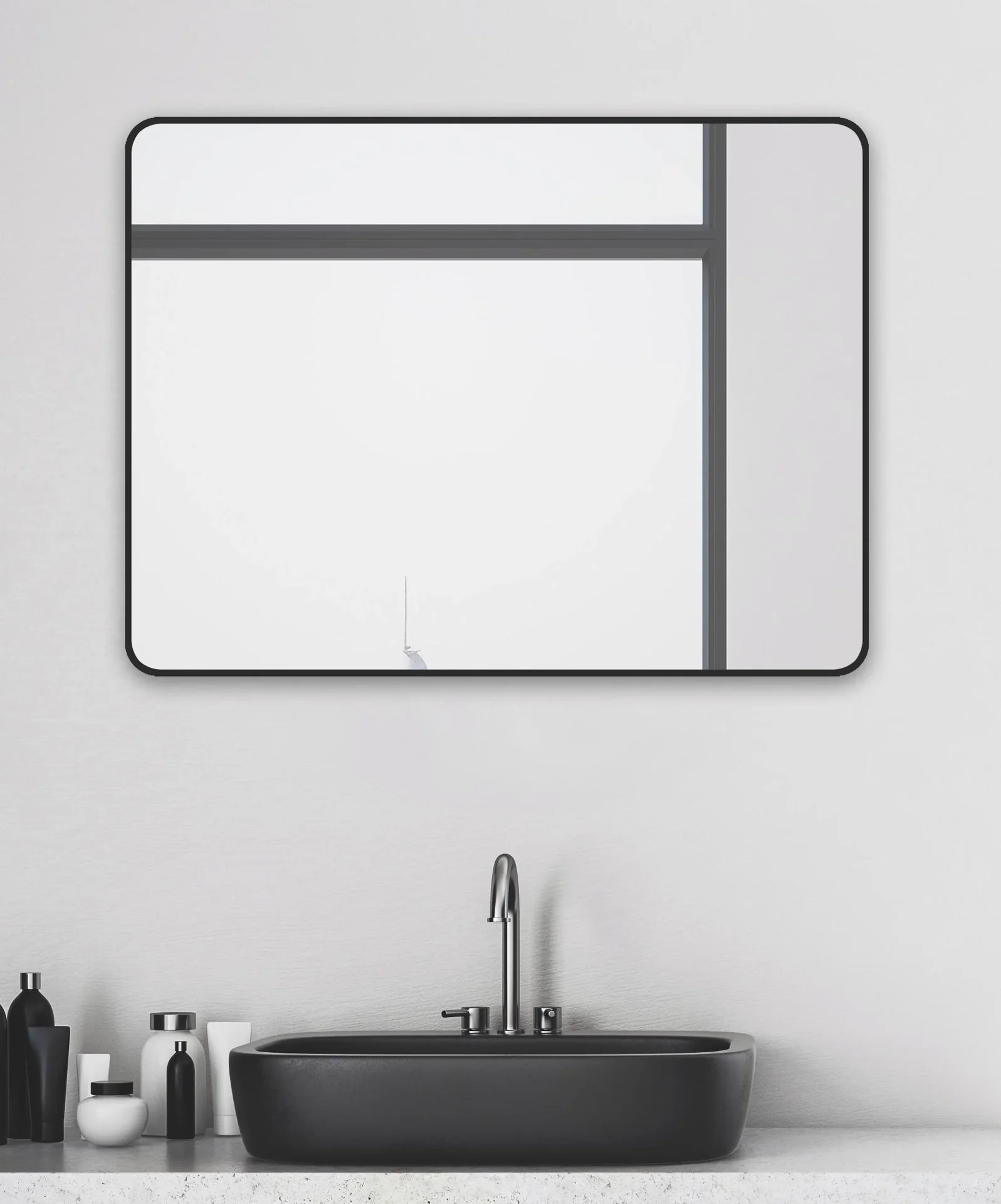 Wandspiegel "Black Living" - 80 x 60 cm - Badspiegel mit hochwertigen und robusten Aluminiumrahmen - 5