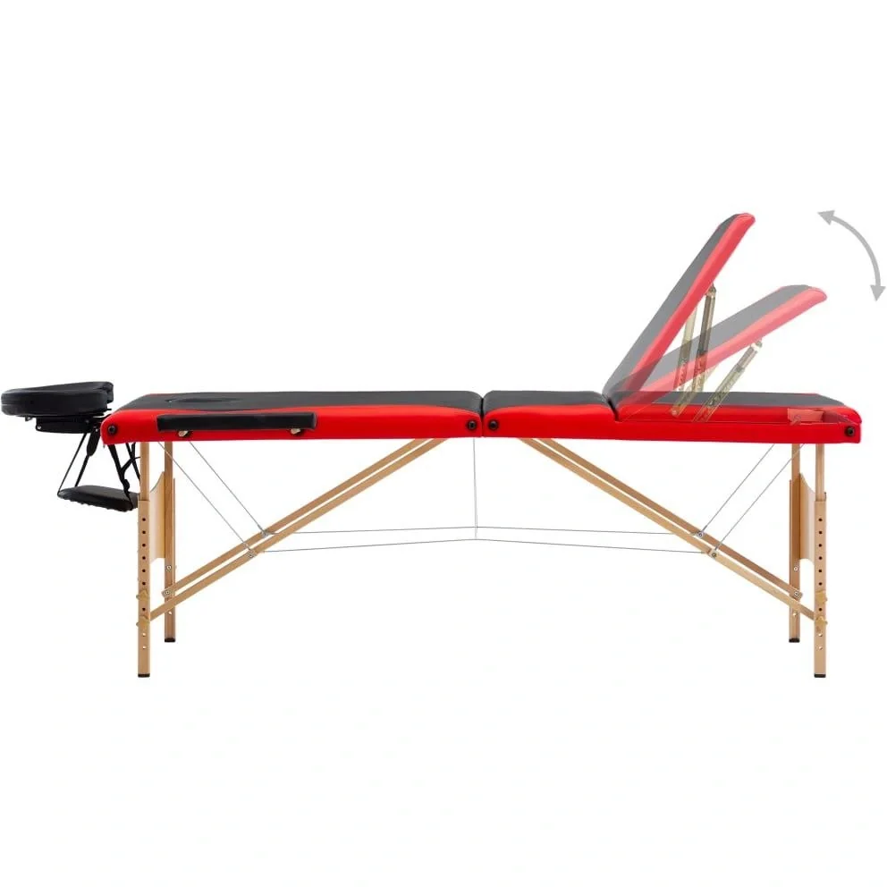 Klappbarer Massagetisch 3 Zonen Holz schwarz und rot - 8