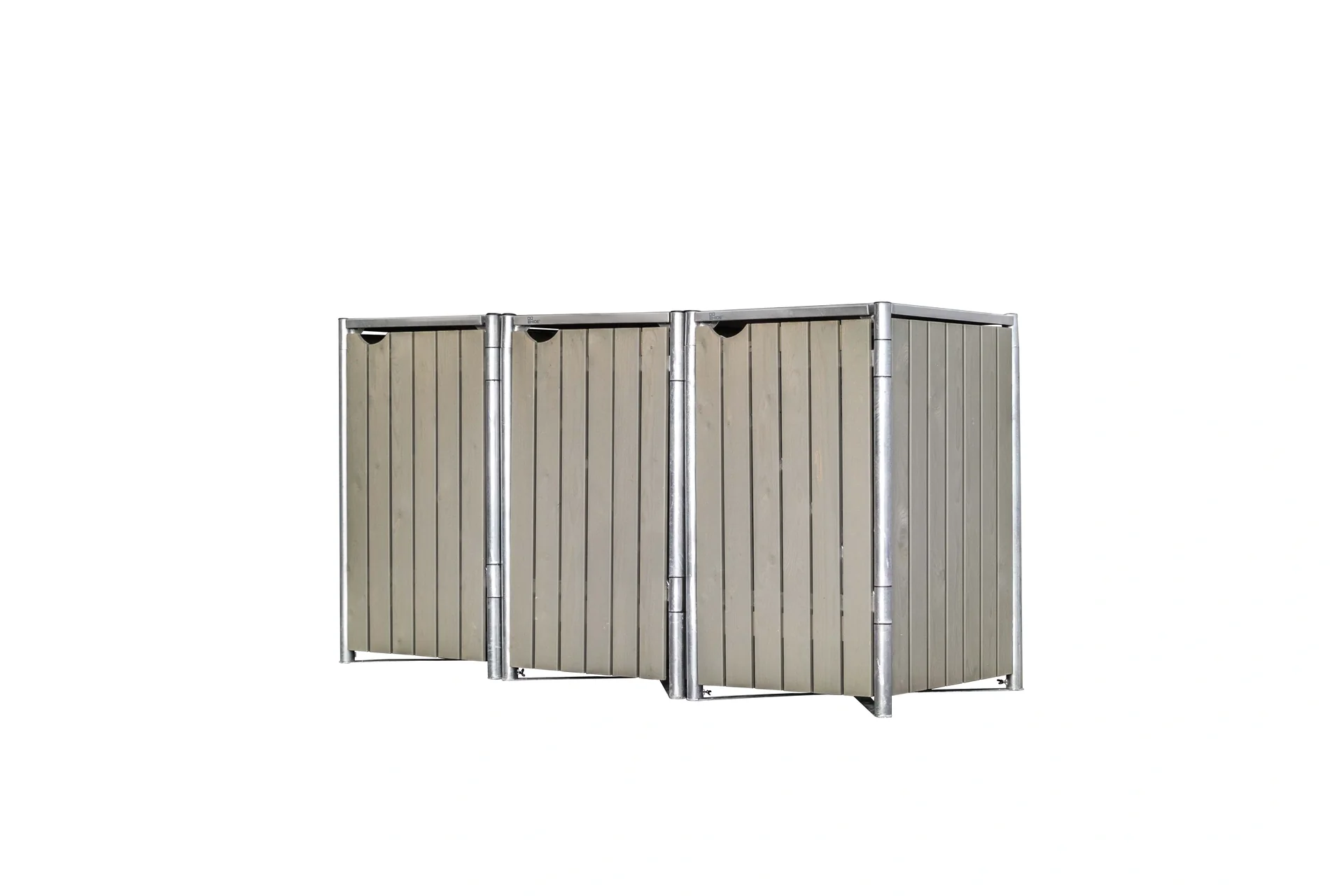 Mülltonnenbox 3-fach, Holz natur grau, für 240 l Tonnen - 3