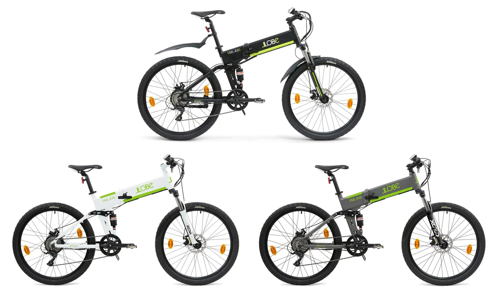 Unisex E-Mountain-Bike, 27,5 Zoll, Rahmenhöhe 48 cm, 9‐Gang Kettenschaltung, grau, faltbar - FML830, 10,4 Ah - 2