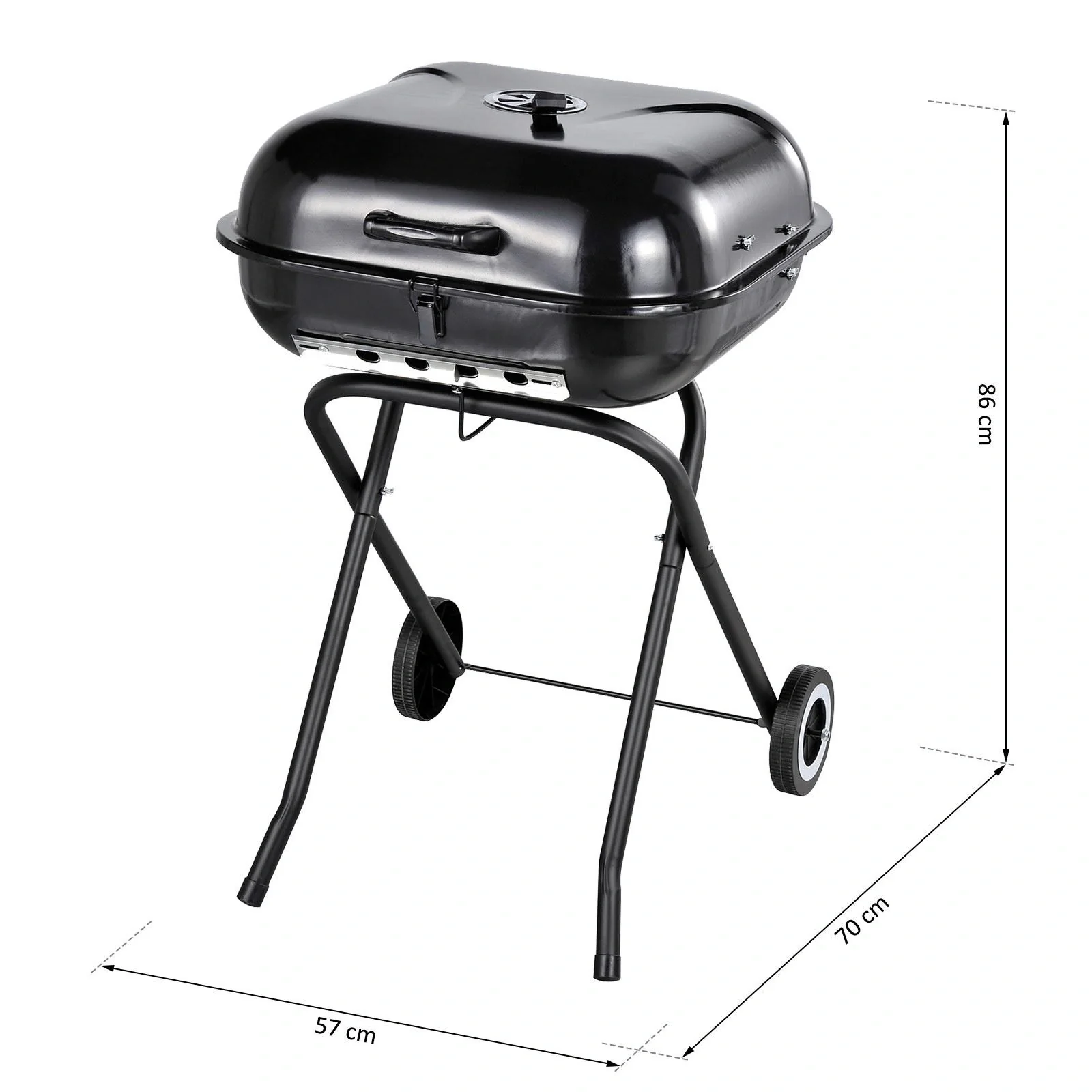 Holzkohlegrill mit Rädern, Grillwagen, Metall, schwarz - 8