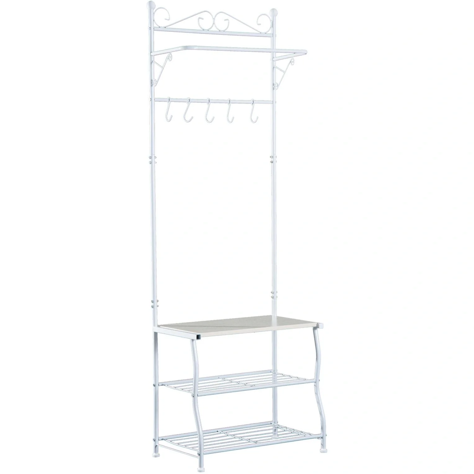 Kleiderständer mit 3 Schuhablagen Flur Stahl Weiß - 1