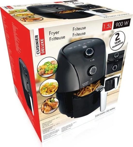 Cuisinier Deluxe Heißluftfritteuse - XL 1,5 Liter - 900W - 4