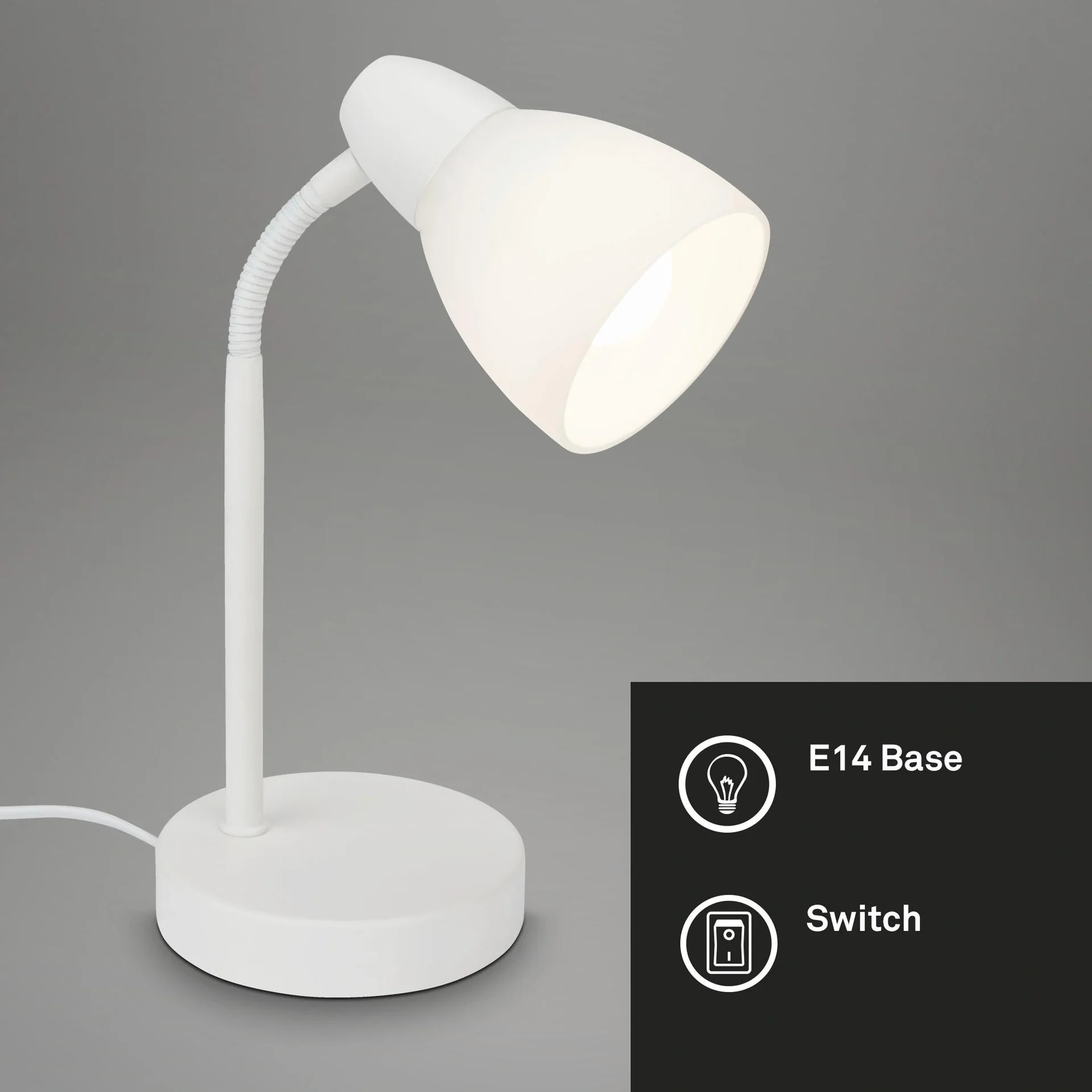 MASANI Tischleuchte, Metallsockel, Opal-Glas, weiß, Kabelschalter, E14 Fassung - 6