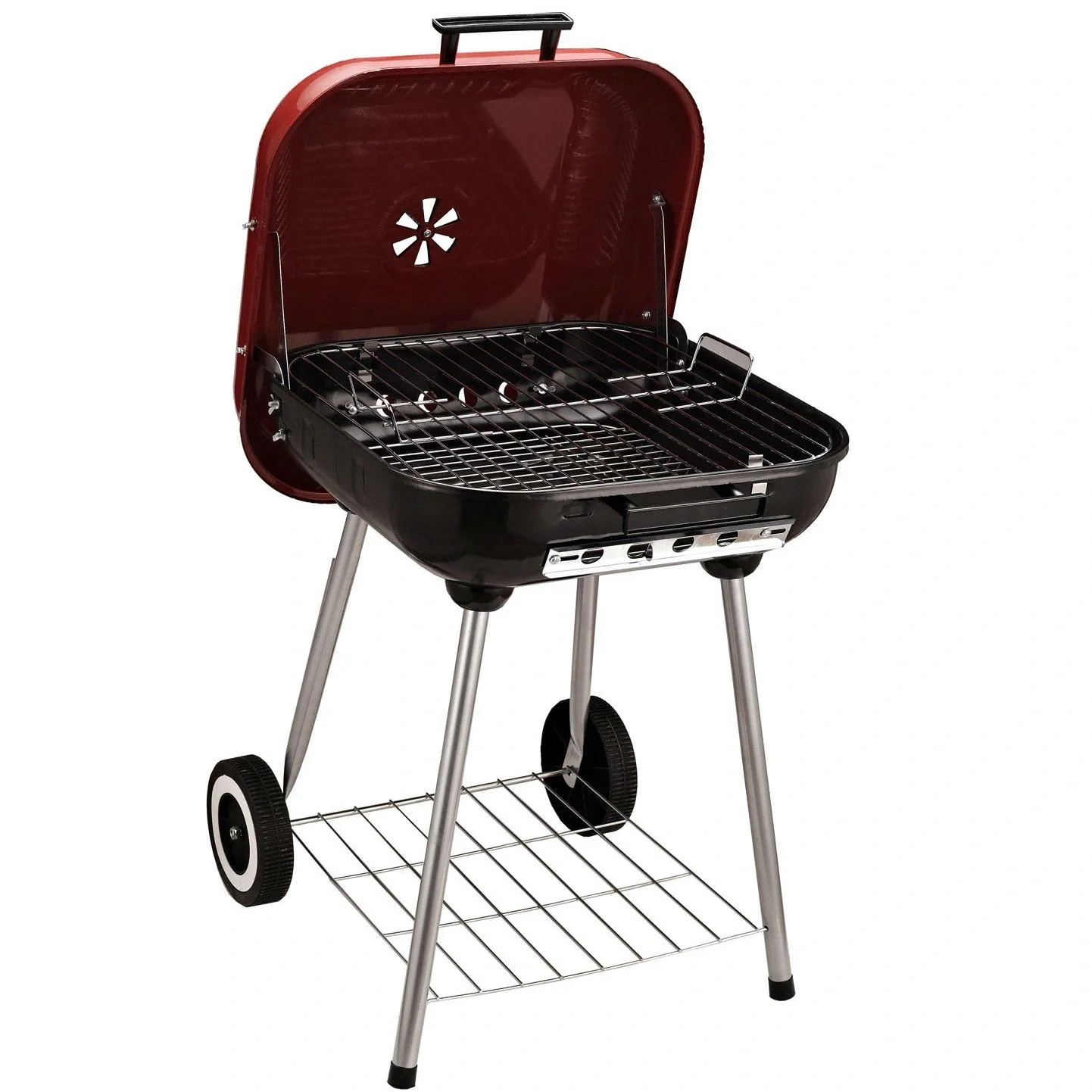 Holzkohlegrill Grillwagen auf Rollen Rot L45 x B47,5 x H70cm - 7