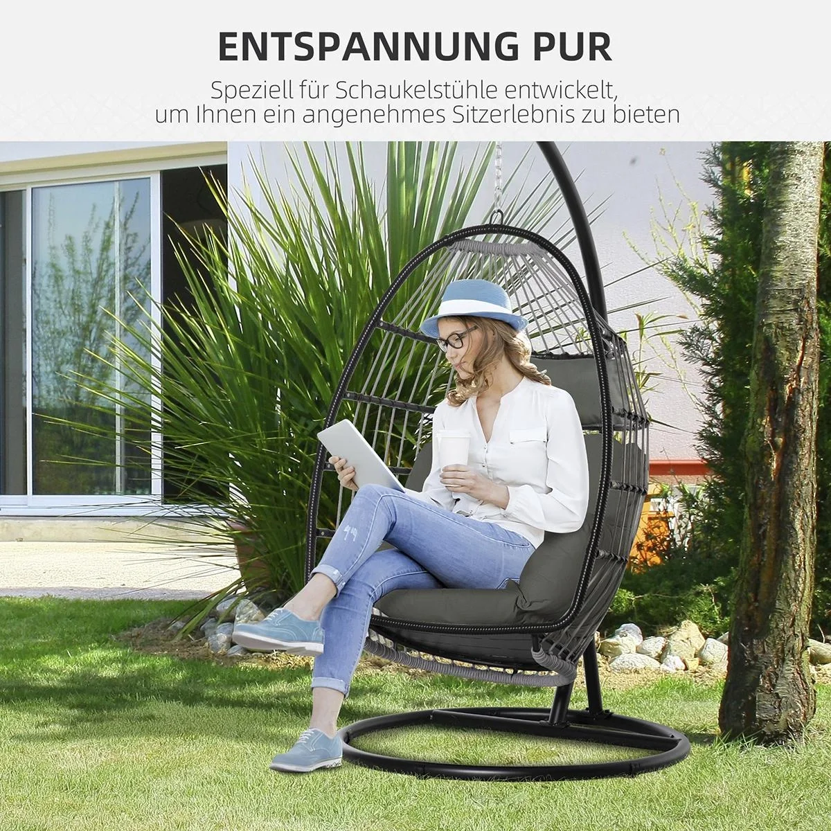 Hängesessel Kissen Auflage für Hängekorb Sitzkissen Ersatzkissen Hängeschaukel Rückenkissen Polyester 112 x 79 x 22 cm - 6