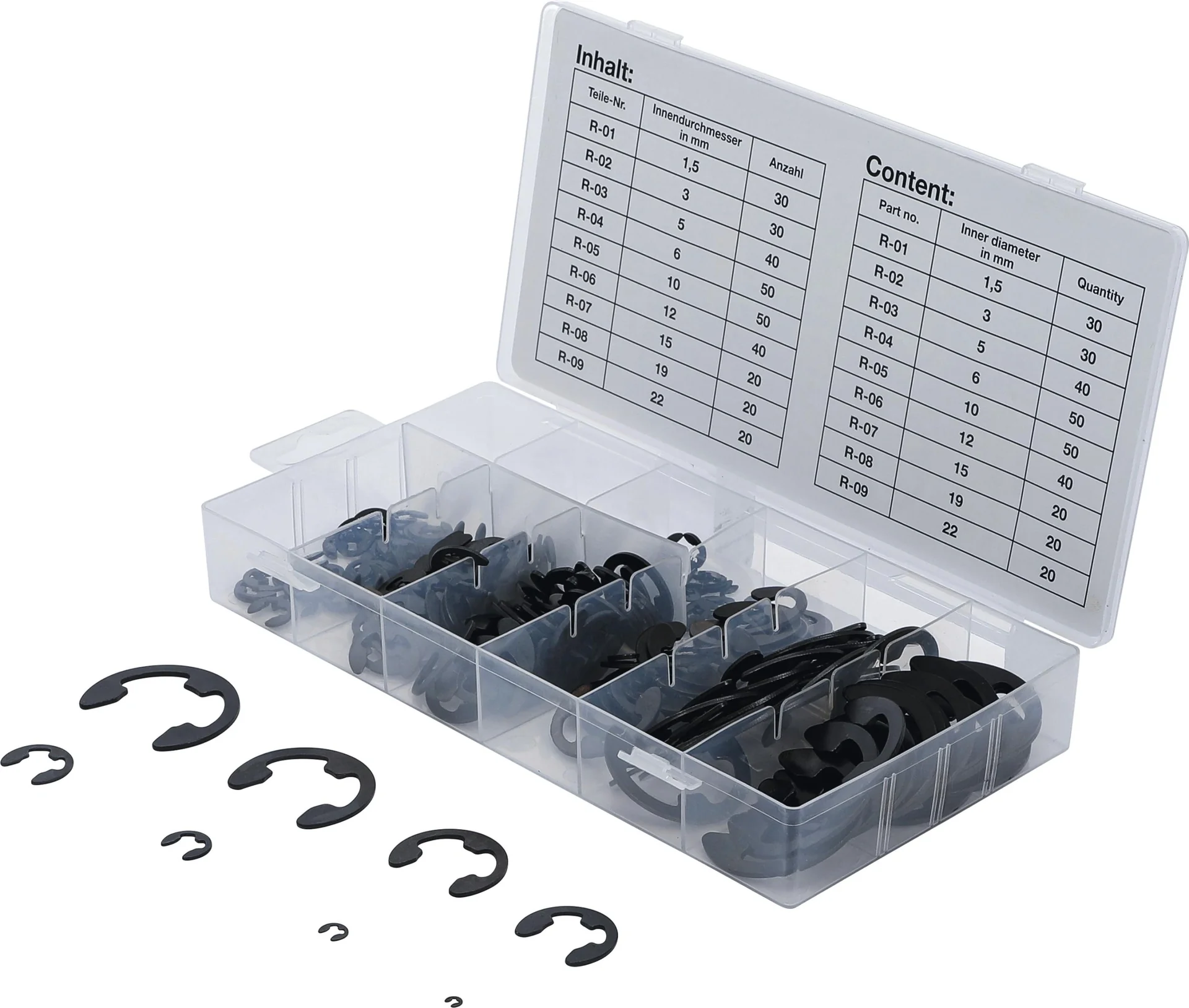 E-Sicherungsring-Sortiment 1,5-22 mm, 300-teilig - 1