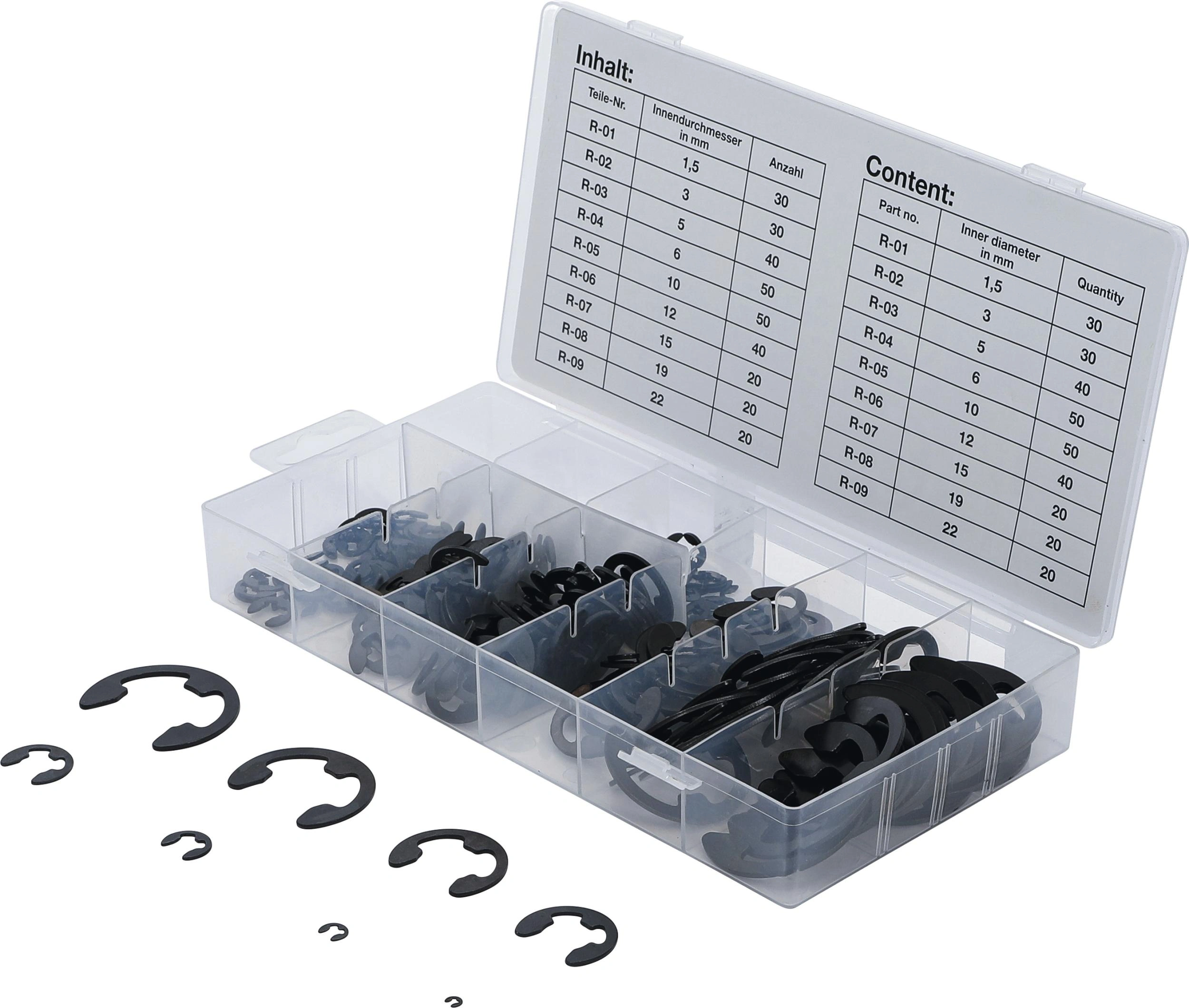 E-Sicherungsring-Sortiment 1,5-22 mm, 300-teilig - 1