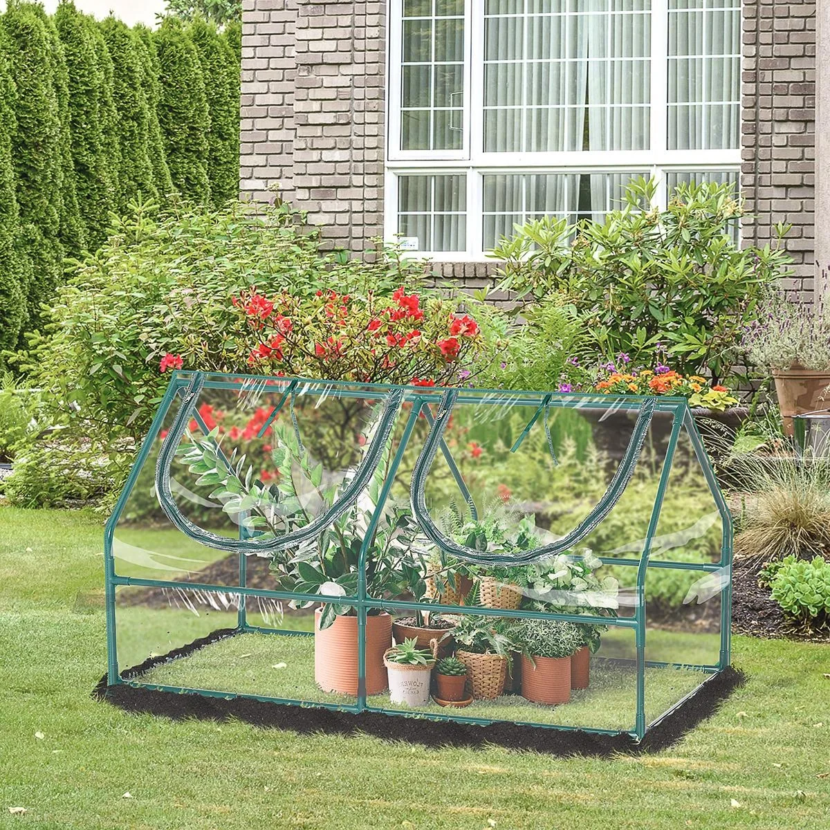 Gewächshaus mit Fenster PVC Treibhaus Tomatenhaus Frühbeet 120x60x60cm transparent - 4
