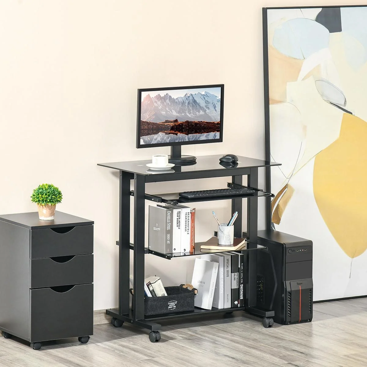 Computertisch Eckschreibtisch Winkelschreibtisch Schreibtisch Bürotisch PC moderner einfacher Stil Hartglas Eisenrohr Sc - 4