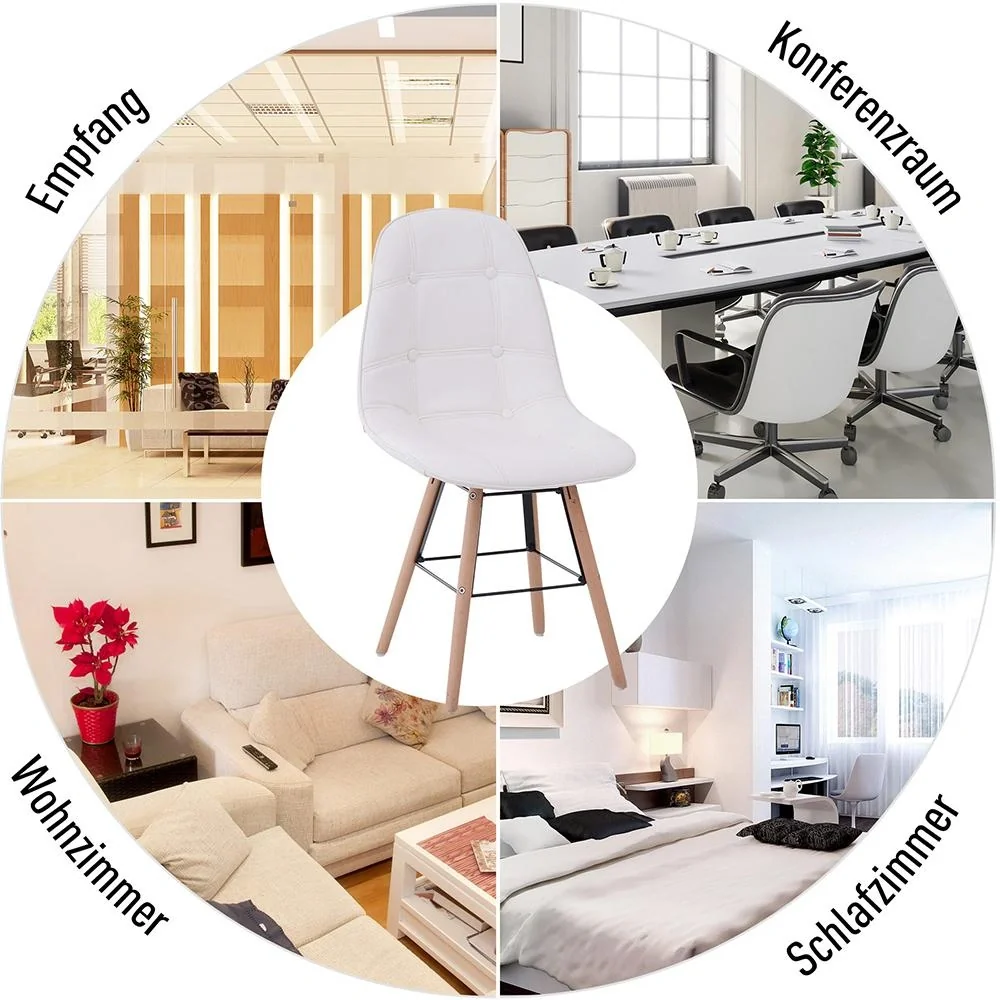 2er-Set Küchenstuhl Esszimmerstuhl mit Rückenlehne Polstersessel Kunstleder Cremeweiß 50 x 44 x 83 cm - 8