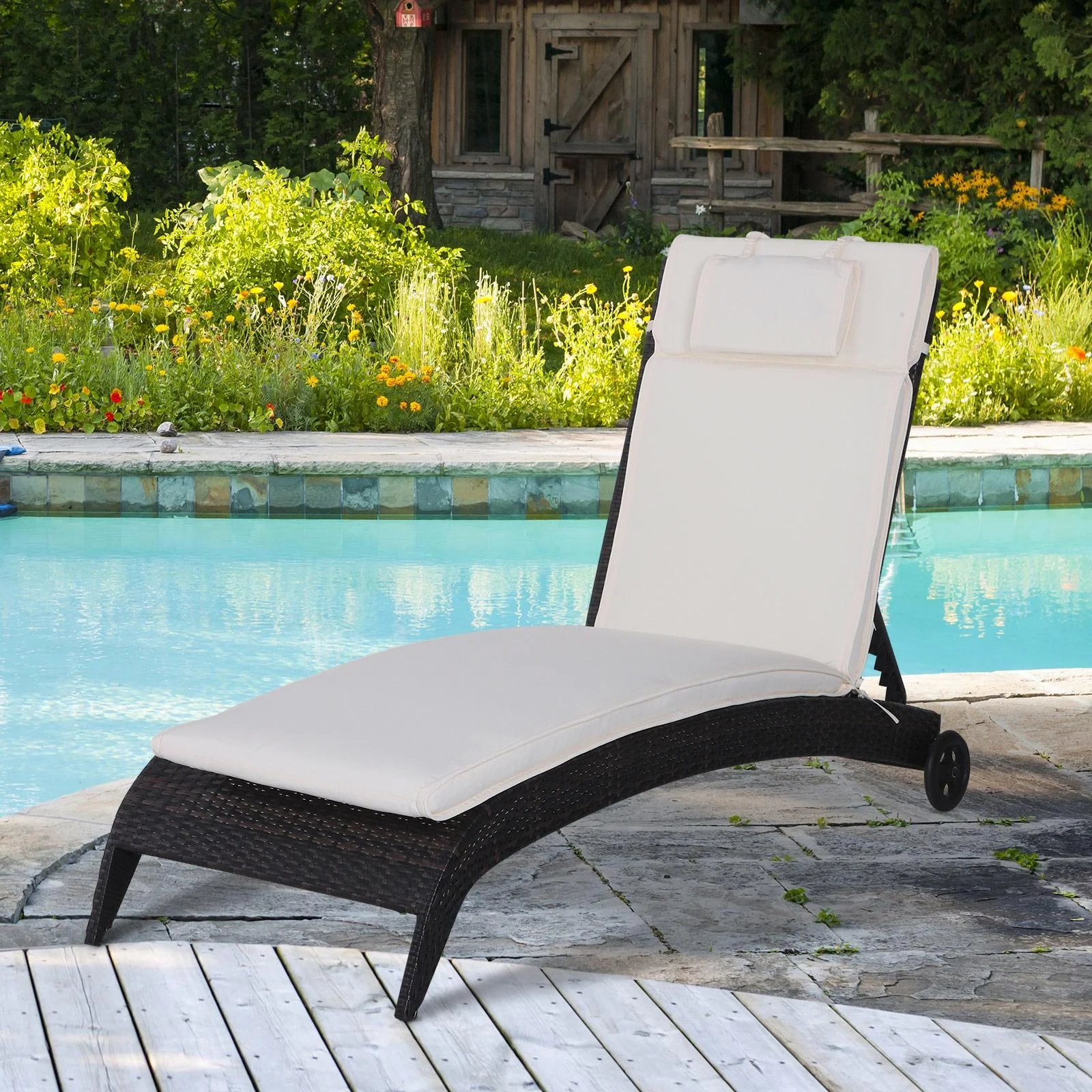 Liegenauflage Liegenpolster Gartenliege mit Kopfkissen abnehmbar Bezug Cremeweiß 198 x 53 x 5 cm - 7