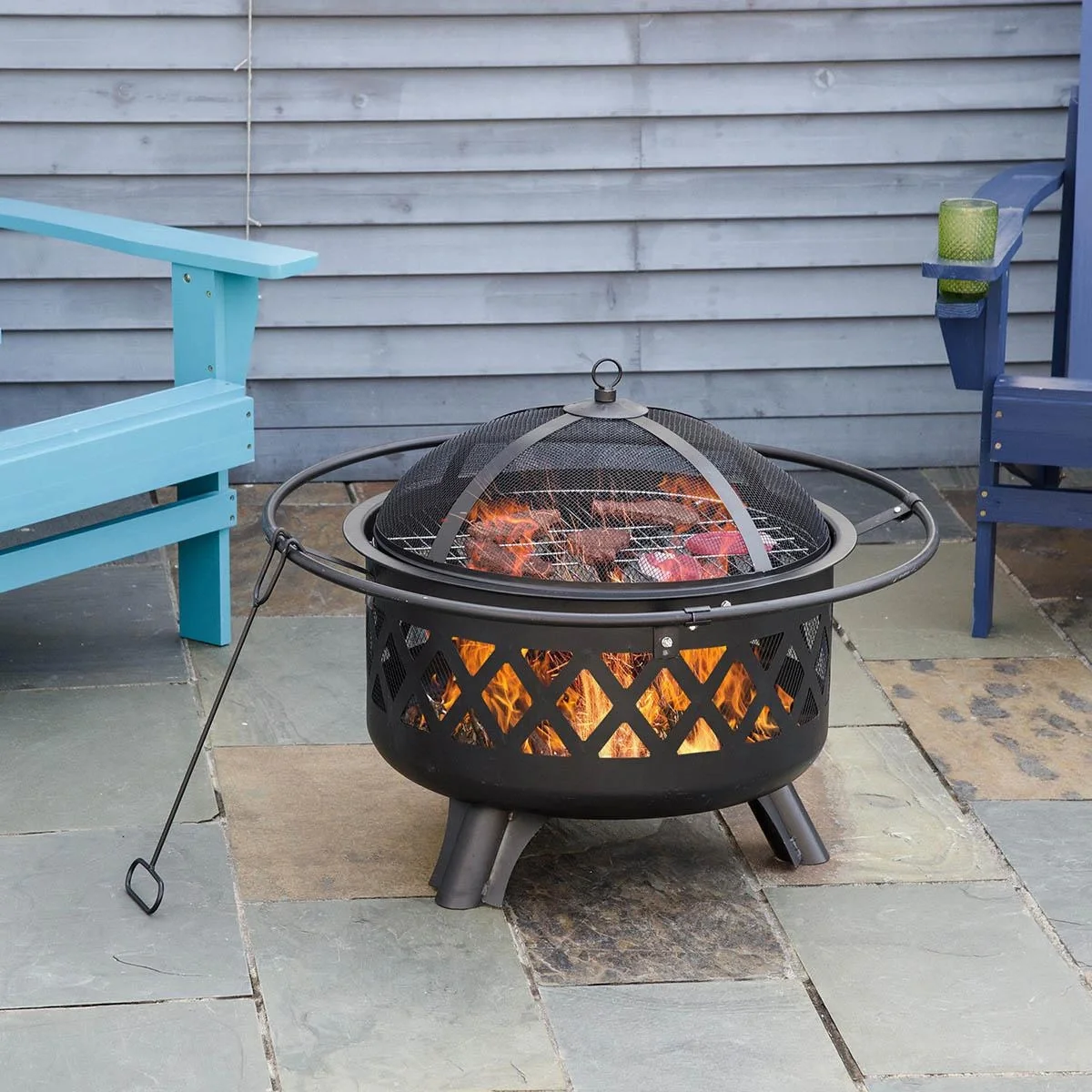 Feuerschale 2-in-1 - mit Funkenschutz - inkl. Grillplatte - Ø82 cm - Schwarz - 5