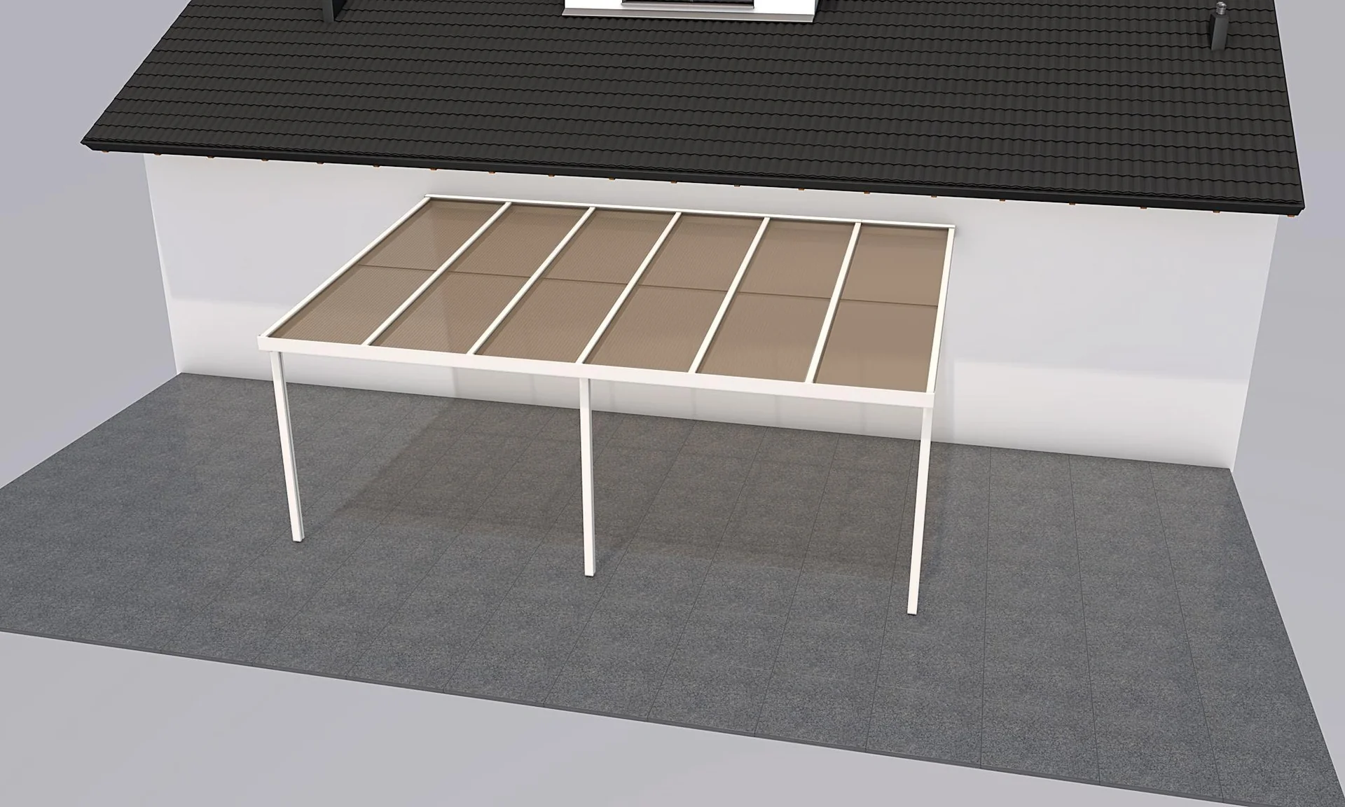 Terrassendach Premium, weiß, 6110 x 4060 mm - Acryl Stegplatten 16mm, bronze - 2