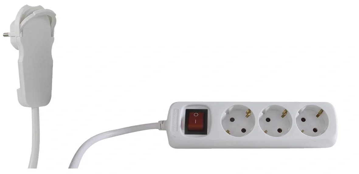 3-fach Schutzkontakt Steckdosenleiste mit Schalter und Flachstecker - 2