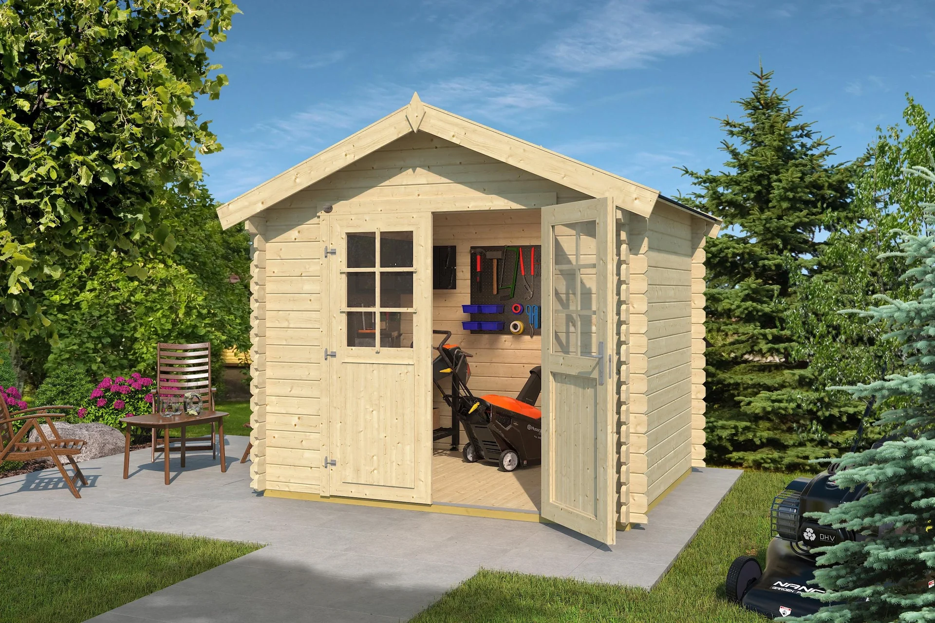 Gartenhaus 209 Gr.1.5, 288 x 234 x 254 cm Wandstärke 28 mm, mit Doppeltür natur - 4