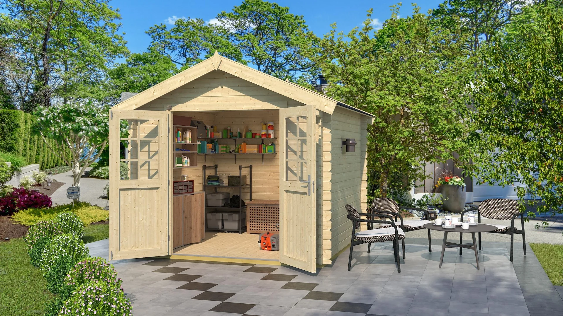 Gartenhaus 209 Gr.2, 288 x 284 x 254 cm Wandstärke 28 mm, mit Doppeltür natur - 3