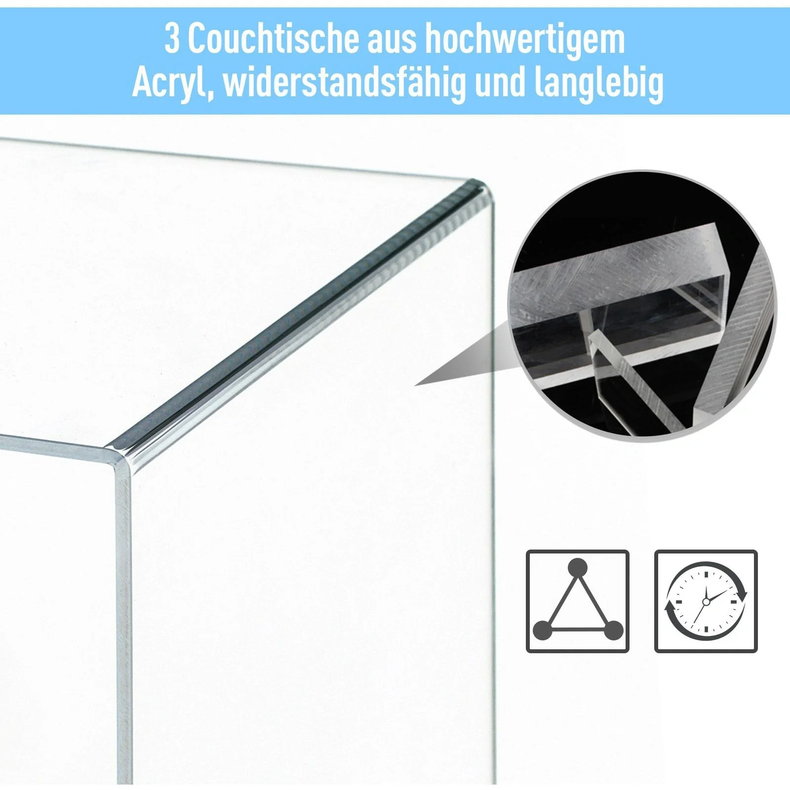 Beistelltisch 3er-Set Couchtisch Satztisch Sofatisch Glastisch klar - 4