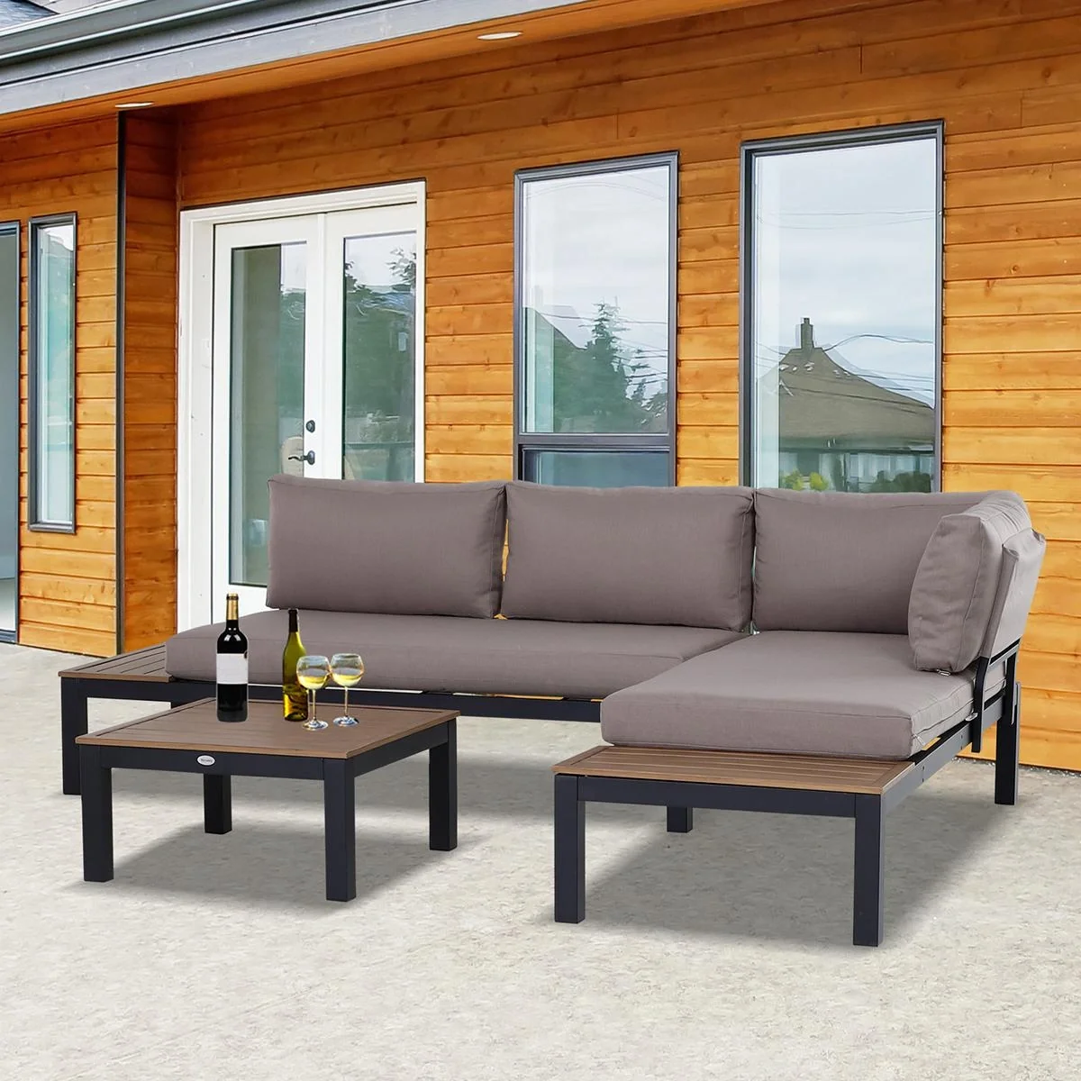 3-teiliges Gartenmöbel-Set mit Beistelltisch, Sofa mit Kissen, Outdoor, Aluminium, 164 x 74 x 69 cm - 6