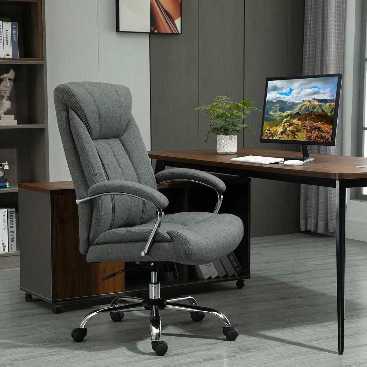 Bürostuhl mit Wippfunktion höhenverstellbarer Schreibtischstuhl Drehstuhl mit Rückenlehne Nylon Grau 65 x 78 x 110-120 c - 4