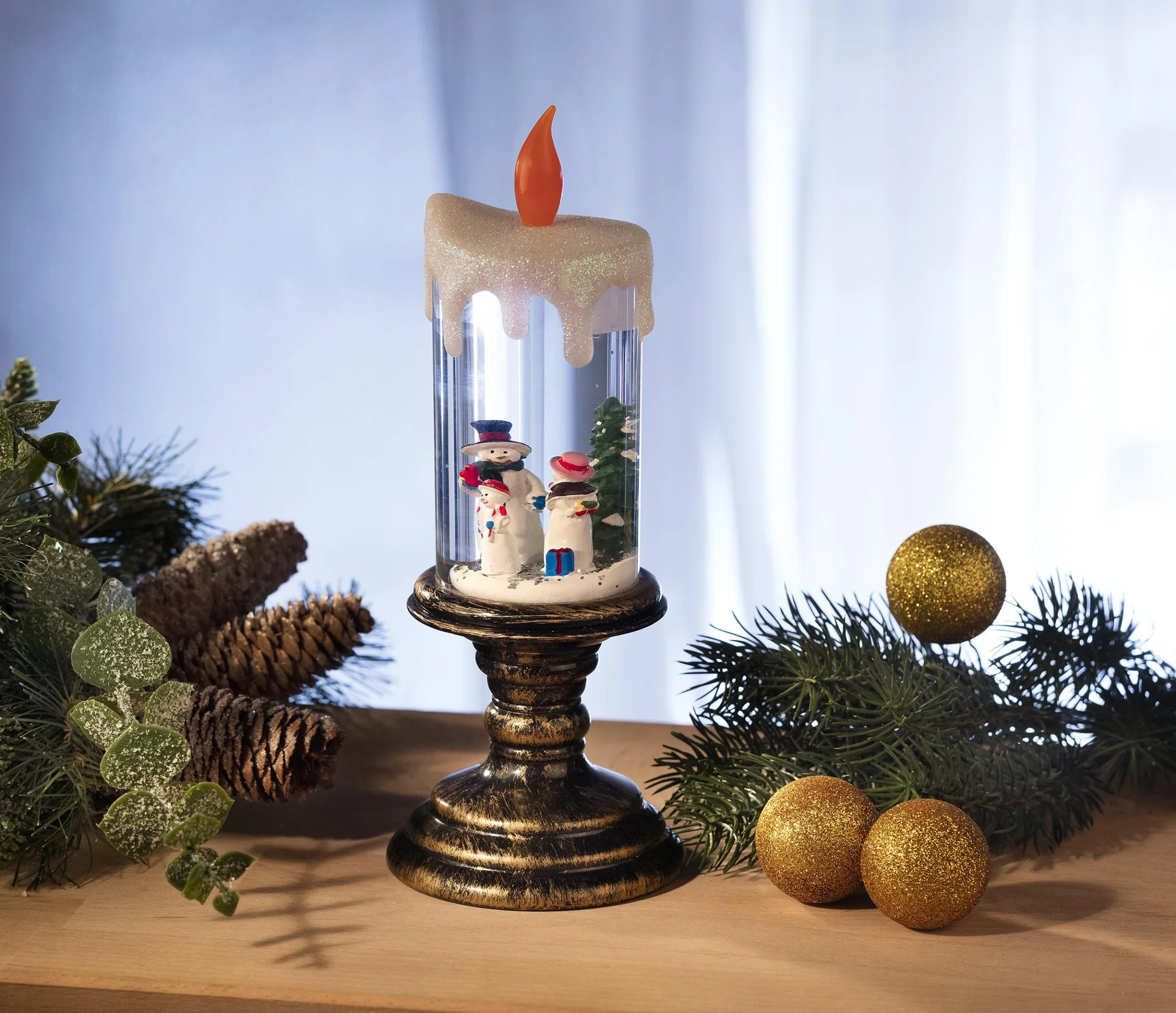 LED Glitter Weihnachtskerze mit Schneemann Motiv - 2