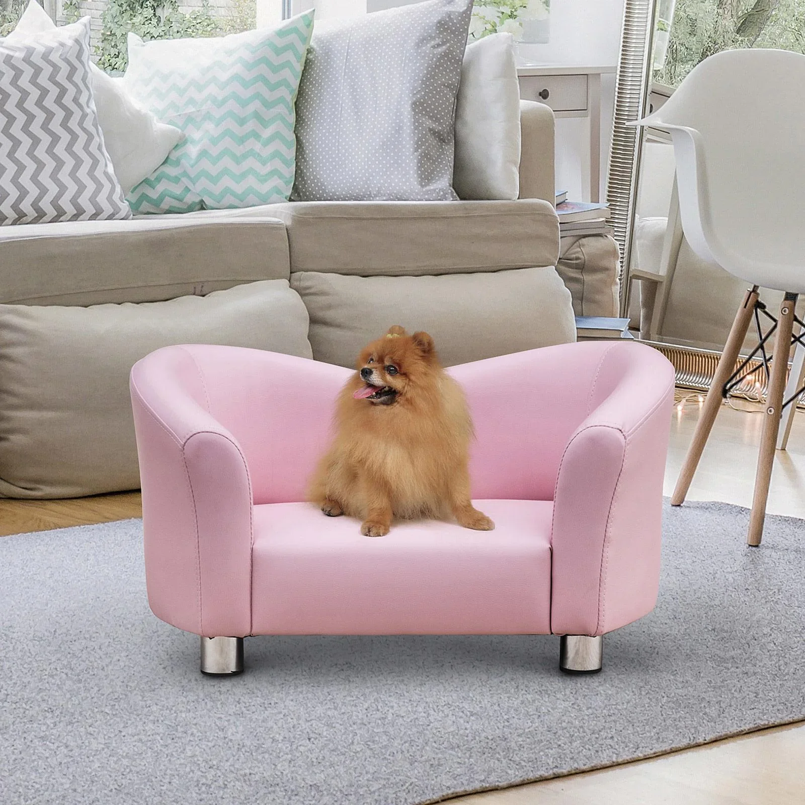 Luxus Hundesofa Hundecouch Kunstleder KatzenSofa rosa - 2