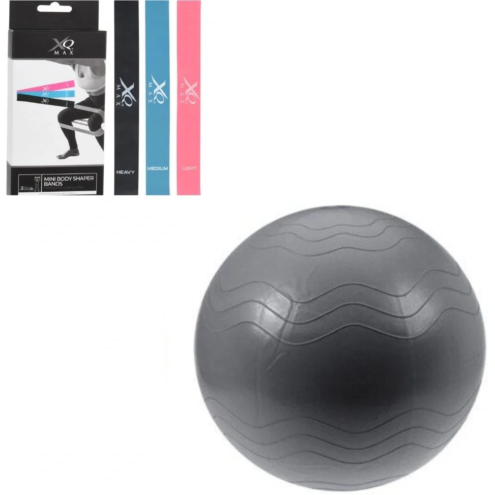3er Set Widerstandsbänder - Latex + Yogaball - Inklusive Pumpe - 65 cm - Schwarz - 1